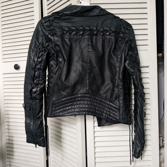 Skingraft moto laced-up leather jacket size XS - Picture 2 of 7
